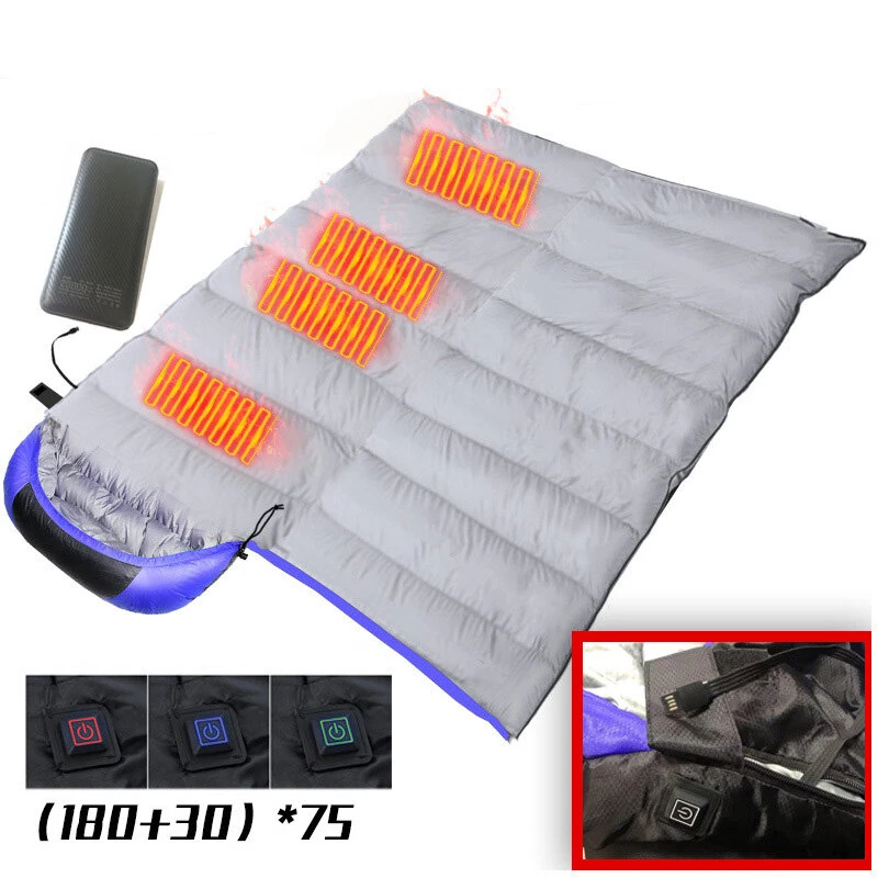 Camping Heated Sleeping Bag For Winter USB Charging 4 Heating Zones Heating Pads Portable 3 Temperature Adjustable Sleep Bag — view 7