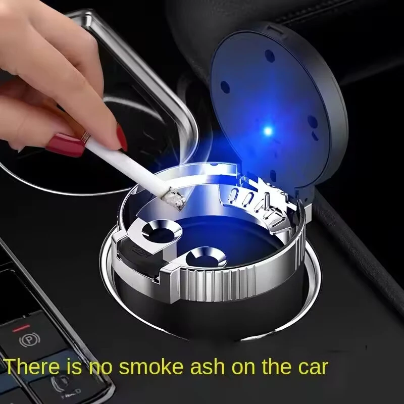 Car Ashtray with Lid Anti Smell with LED Light Car Portable Ashtray for Car and Home — view 3