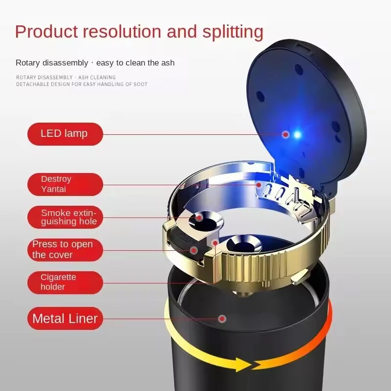 Car Ashtray with Lid Anti Smell with LED Light Car Portable Ashtray for Car and Home — view 5