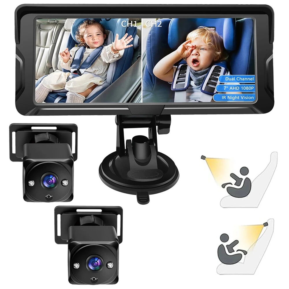 Car Baby Camera Dual Channel 6.8inch 1080P Display with 2 IR Night Camera and 150° Wide View Angle Automotive Baby Camera — Pricio