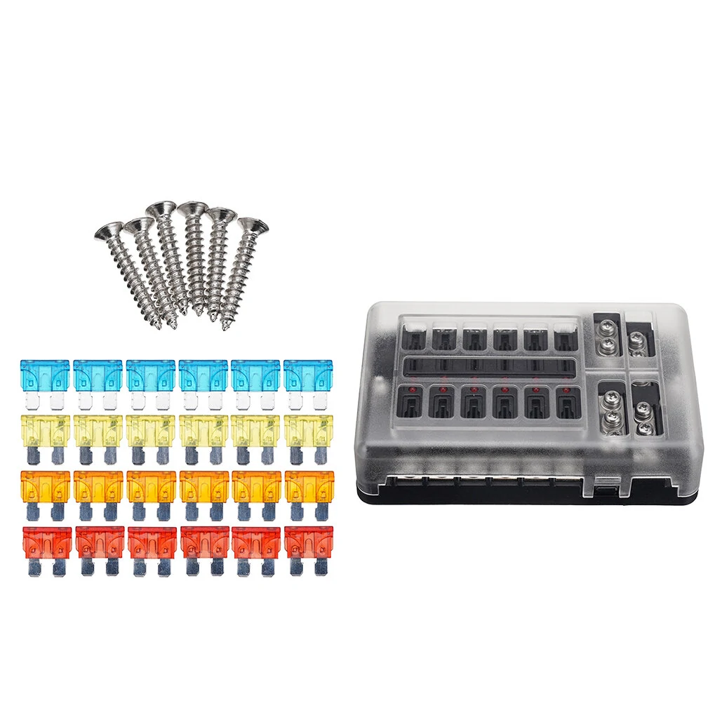 Car Boat Fuses Block 12 Way LED Fuses Junction Box Blades Fuses Terminal Box 12V/24V — view 2