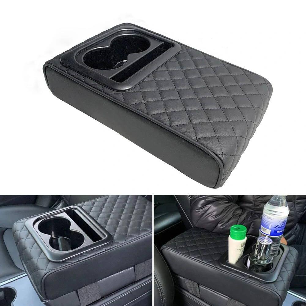 Car Center Console Armrest Cushion with 2 Cup Holders PU Leather Portable Car Armrest Pillow Height Cushion — view 2