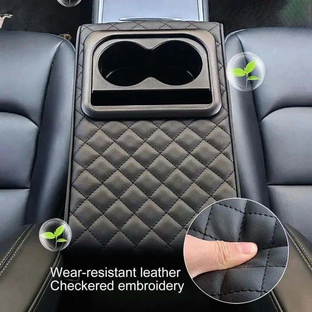 Car Center Console Armrest Cushion with 2 Cup Holders PU Leather Portable Car Armrest Pillow Height Cushion — view 5