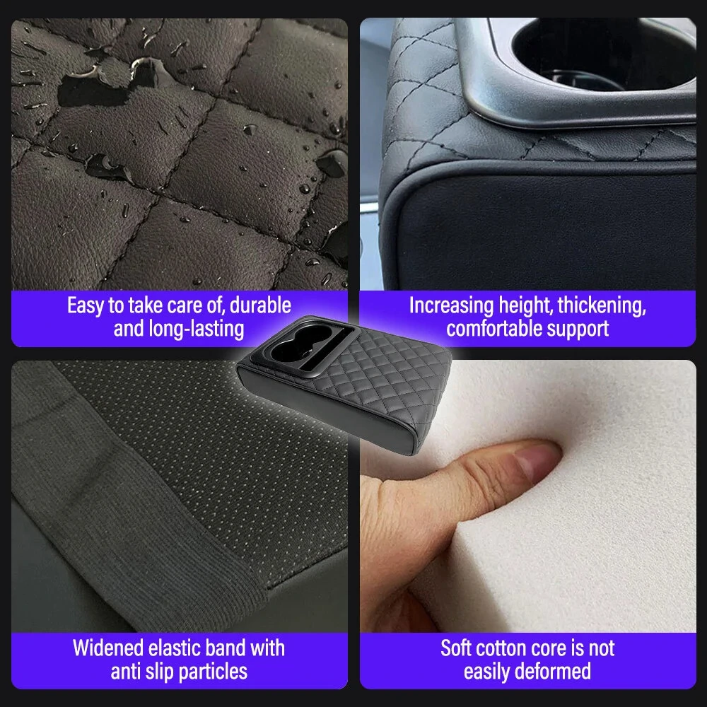 Car Center Console Armrest Cushion with 2 Cup Holders PU Leather Portable Car Armrest Pillow Height Cushion — view 6