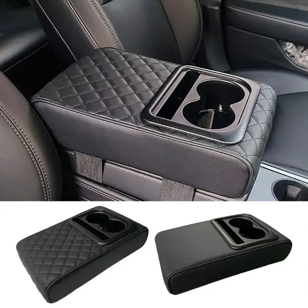 Car Center Console Armrest Cushion with 2 Cup Holders PU Leather Portable Car Armrest Pillow Height Cushion — view 8