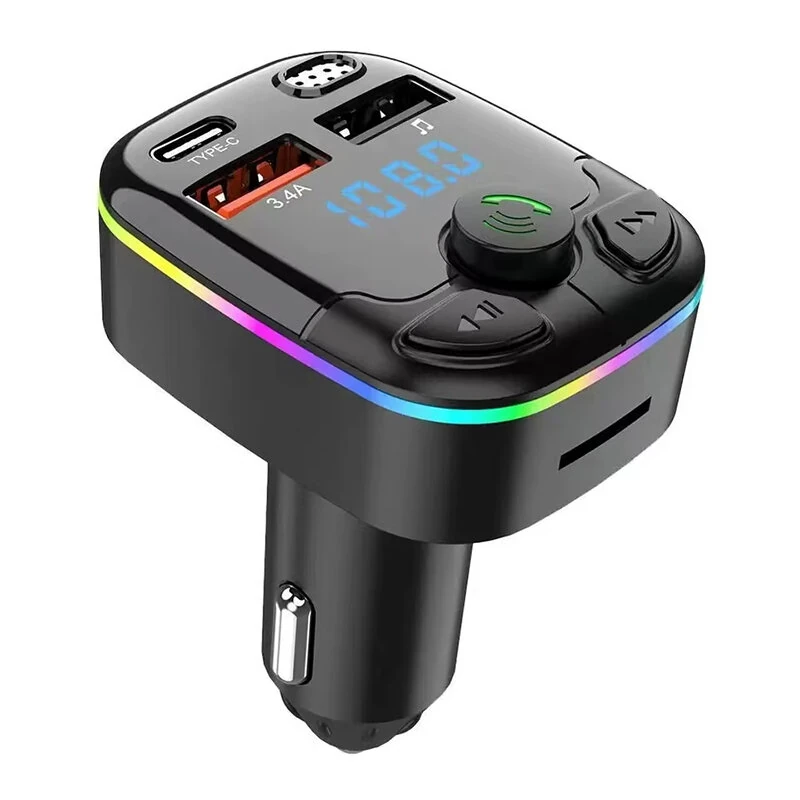 Car Charger Bluetooth 5.0 FM Transmitter PD Type-C Dual USB Ambient Player MP3 Charger Type-C Wireless Light Handsfree — Pricio