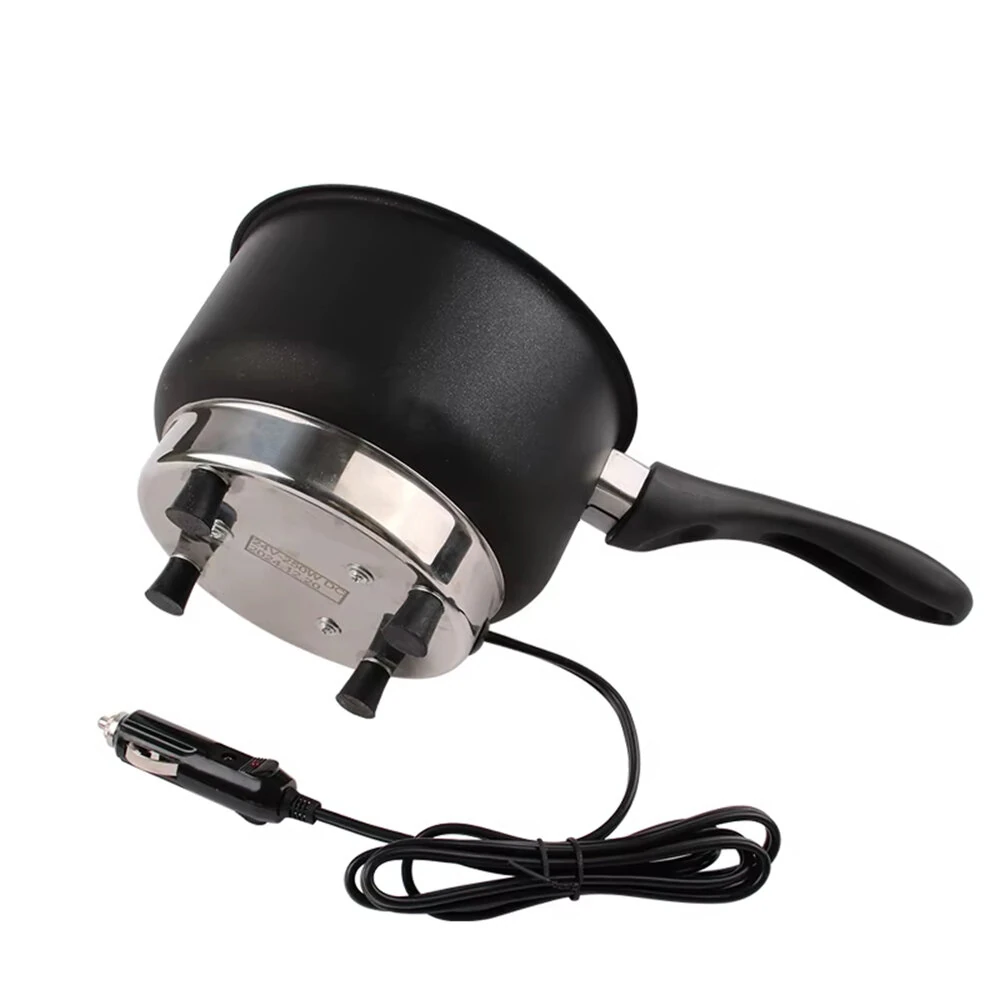 Car Electric Frying Pan 12V/24V Lighter Power Supply Cooking Pot Travel Cooker Fast Heating for Camping RV Road Trip — view 3