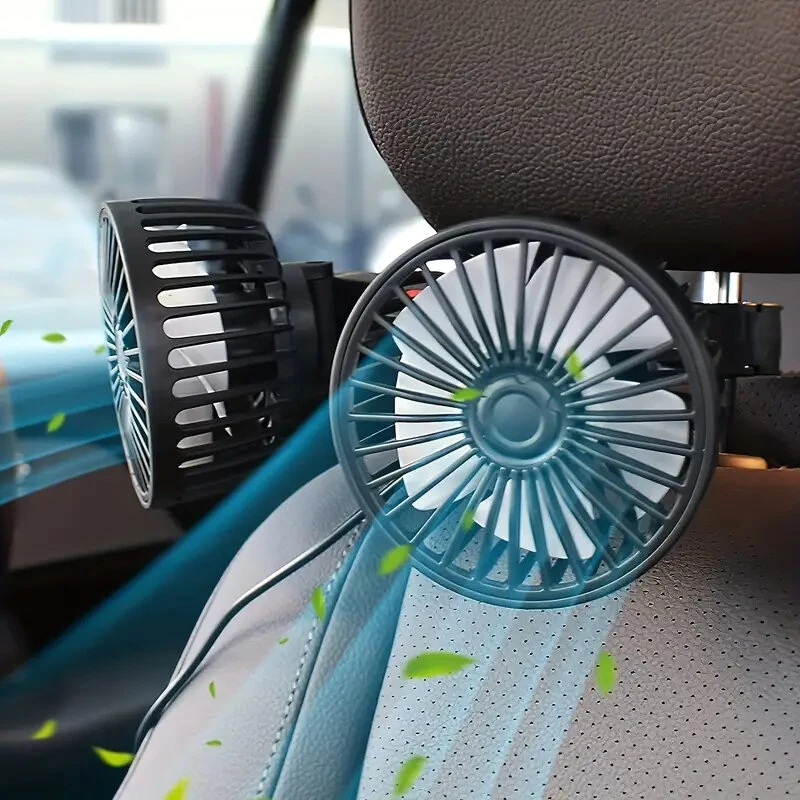 Car Fan 360° 3-speed Car Seat Back Cooling Fan USB Charge Dual Head Fan Adjustable Rotation Neck Cooler for Car Home Accessories — view 3