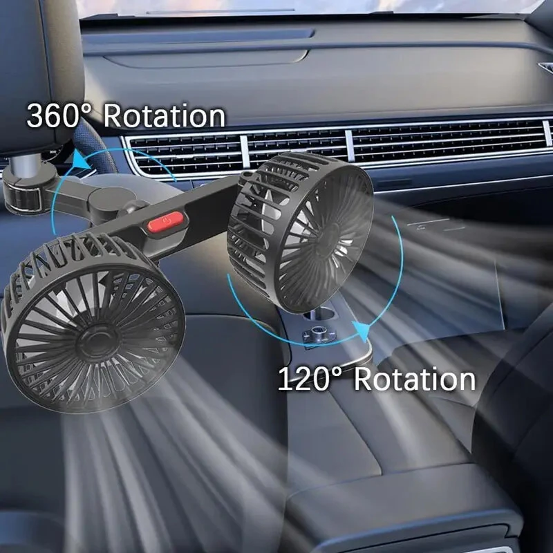 Car Fan 360° 3-speed Car Seat Back Cooling Fan USB Charge Dual Head Fan Adjustable Rotation Neck Cooler for Car Home Accessories — view 7