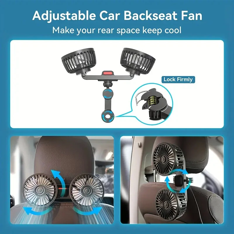 Car Fan 360° 3-speed Car Seat Back Cooling Fan USB Charge Dual Head Fan Adjustable Rotation Neck Cooler for Car Home Accessories — view 8