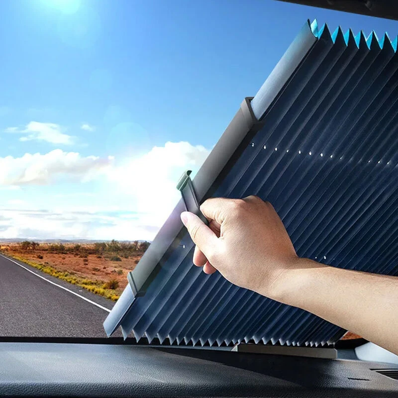 Car Front Windshield Sunshade Curtain Summer Heat Insulation Retractable Front Rear Window Sunshade Protector UV Reflective Film Car Sun Visor Cover — view 10