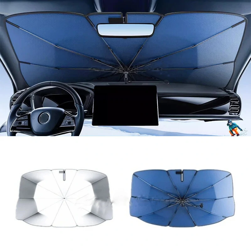 Car Front Windshield Sunshade V-Neck Foldable Umbrella Reflective Sunshade For Vehicles Blocking UV Sunshade Summer Keep Cool — view 11