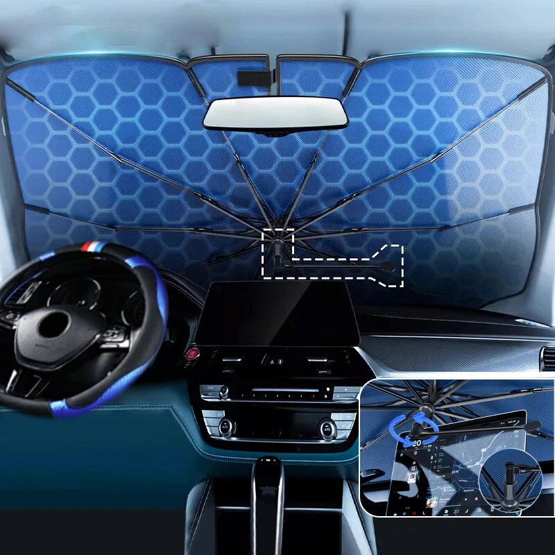 Car Front Windshield Sunshade V-Neck Foldable Umbrella Reflective Sunshade For Vehicles Blocking UV Sunshade Summer Keep Cool — view 2