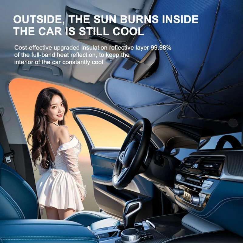 Car Front Windshield Sunshade V-Neck Foldable Umbrella Reflective Sunshade For Vehicles Blocking UV Sunshade Summer Keep Cool — view 3