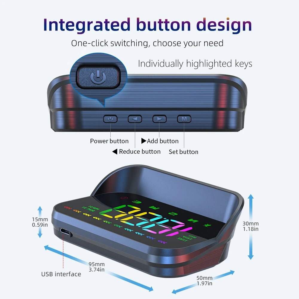 Car Head Up Display for Car GPS Speedometer Compass Direction HUD USB Cable Plug Play — view 9