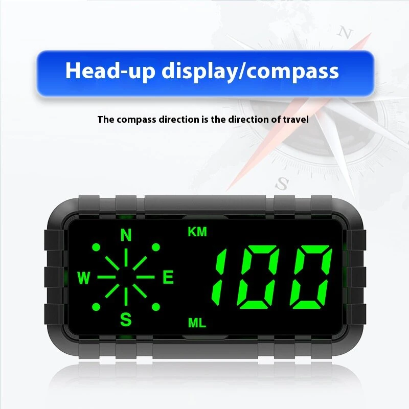 Car Head Up Display Speedometer Odometer Compass HUD GPS Digital Display Large Font Universal Suitable for All Cars Vehicles — view 2