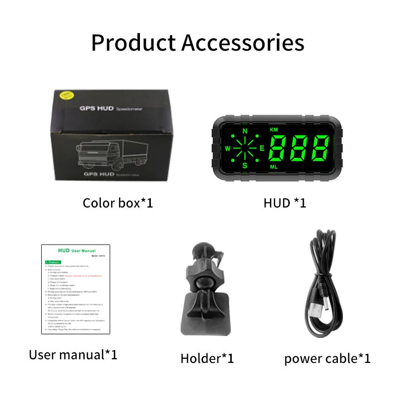 Car Head Up Display Speedometer Odometer Compass HUD GPS Digital Display Large Font Universal Suitable for All Cars Vehicles — view 5