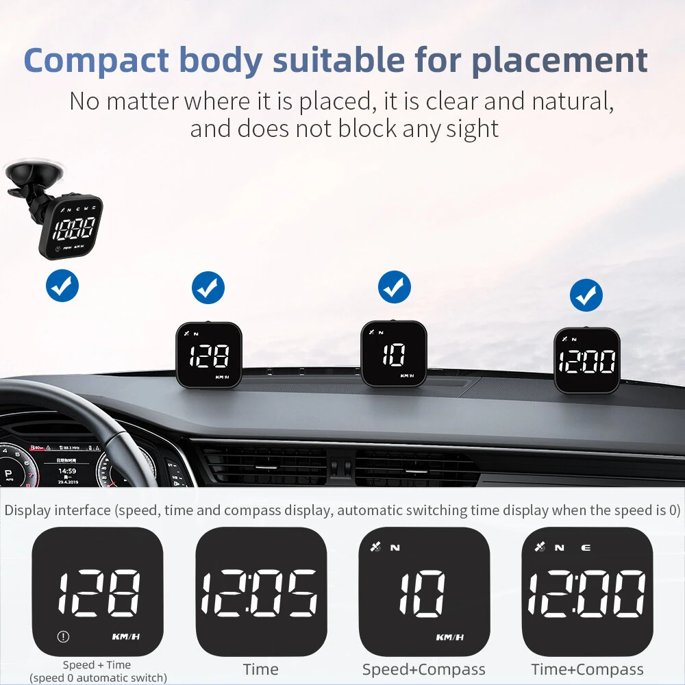 Car HUD Head-up Display Car GPS Universal Multi-function Speedometer Compass HD Smart Display USB Rechargeable — view 4