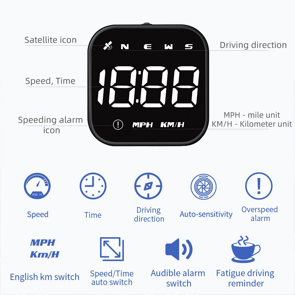 Car HUD Head-up Display Car GPS Universal Multi-function Speedometer Compass HD Smart Display USB Rechargeable — view 6
