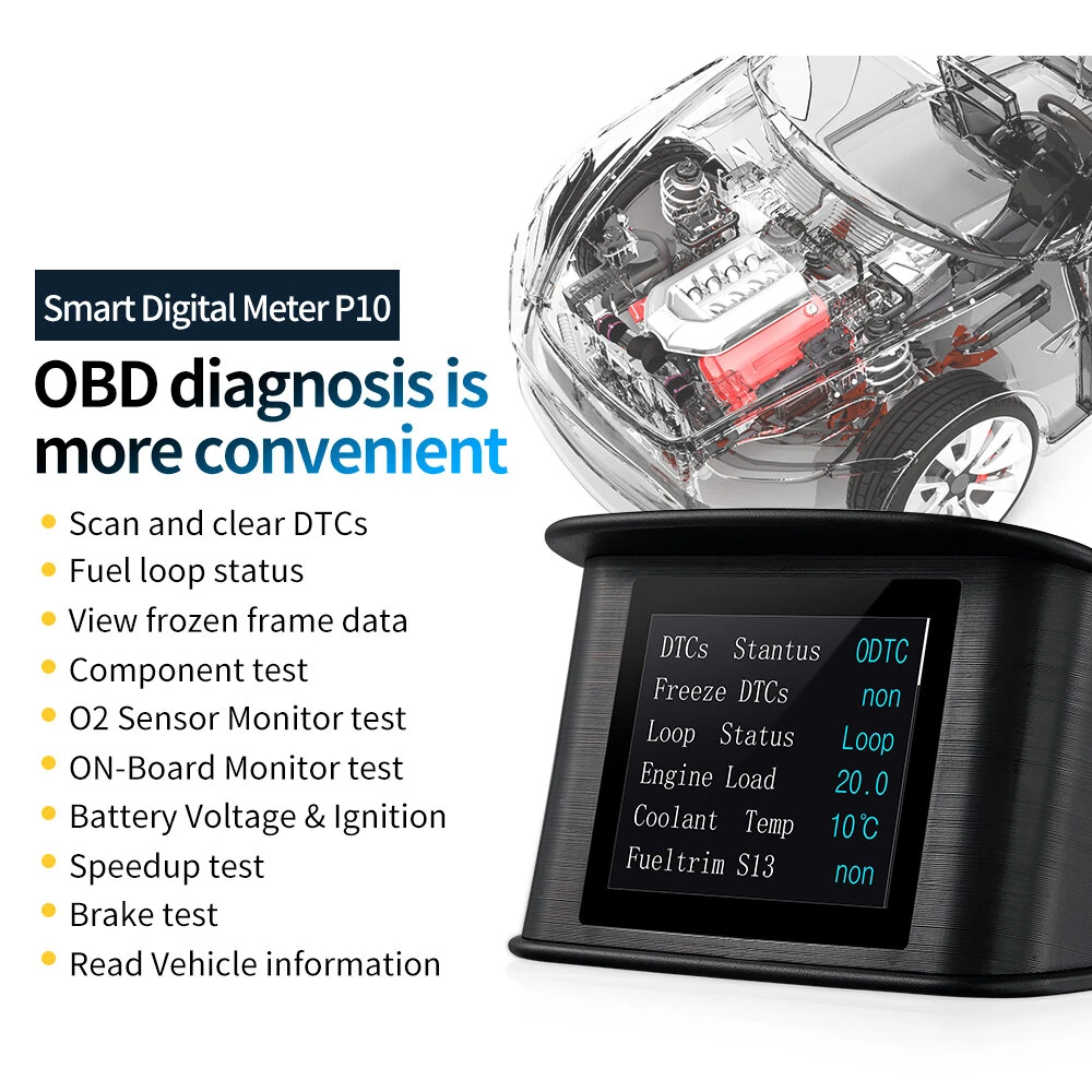 Car HUD Head-Up Display High Definition OBD2 Portable LCD Driving Display Smart Digital Meter Alarm System Speedometer Mileage Water Temperature Turbo Pressure Gauges — view 8