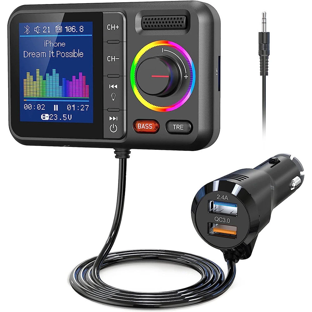 Car MP3 Bluetooth Player Large Screen Card USB Bluetooth FM Transmitter for Hand Free Driving Car Charger Compatible with Voice Assistant — Pricio