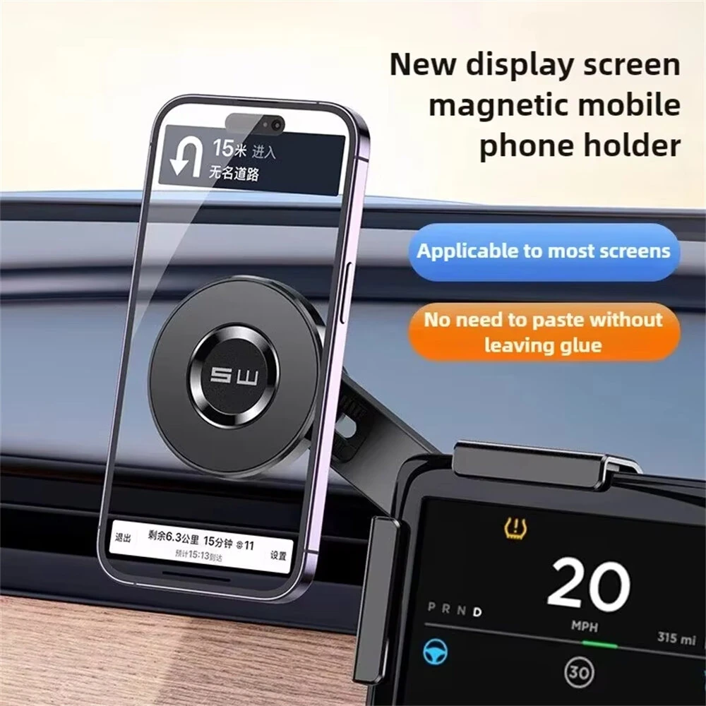 Car Phone Holder Display Screen Mount 360 Degree Adjustable Clip Strong Magnetic Attachment Anti Slip Silicone Protection for Tesla Model 3/Y/X/S — view 6