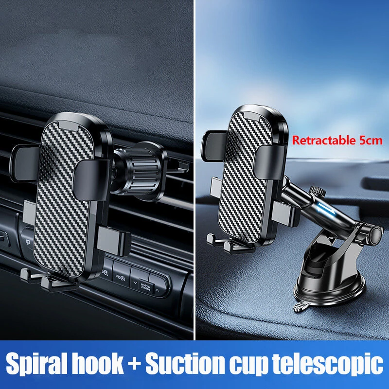 Car Phone Mount Adjustable Air Vent Dashboard Stand Gravity Phone Holder Spiral Hook + Suction Cup Style Navigation Fixed Instrument Console Mobile Phone Support Bracket — view 3