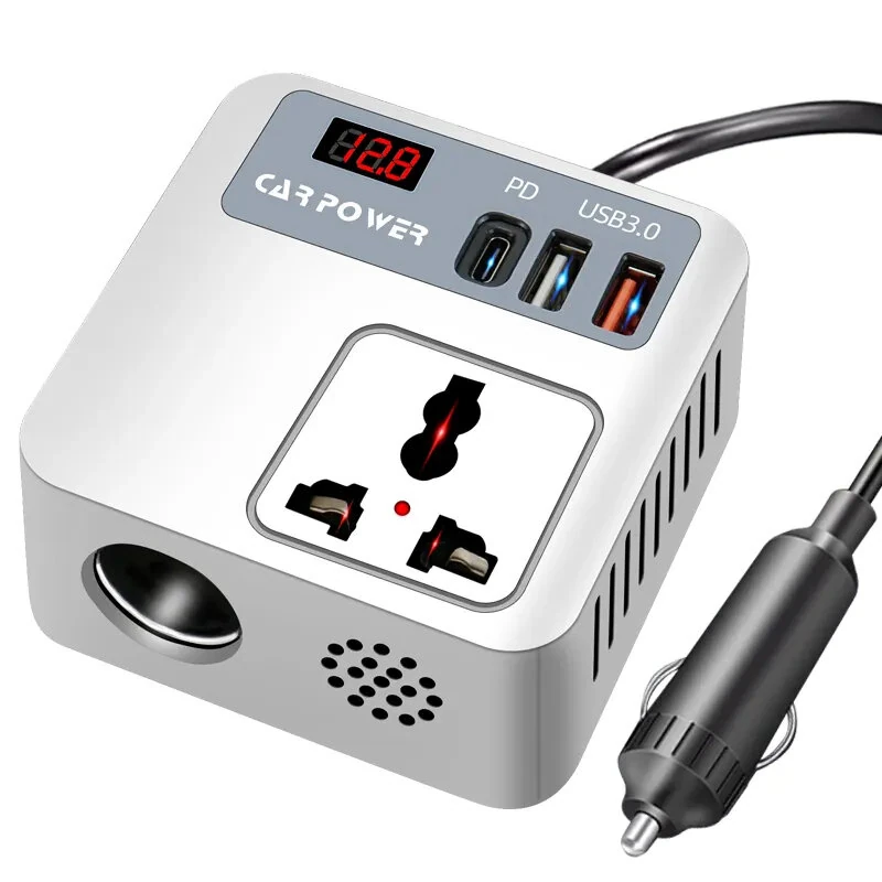 Car Power Inverter 12V 24V to 220V 150W Multiple USB Ports QC3.0 PD Fast Charging LED Voltage Display Portable Converter Adapter Vehicle Accessory — view 2