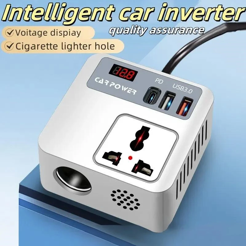Car Power Inverter 12V 24V to 220V 150W Multiple USB Ports QC3.0 PD Fast Charging LED Voltage Display Portable Converter Adapter Vehicle Accessory — view 4