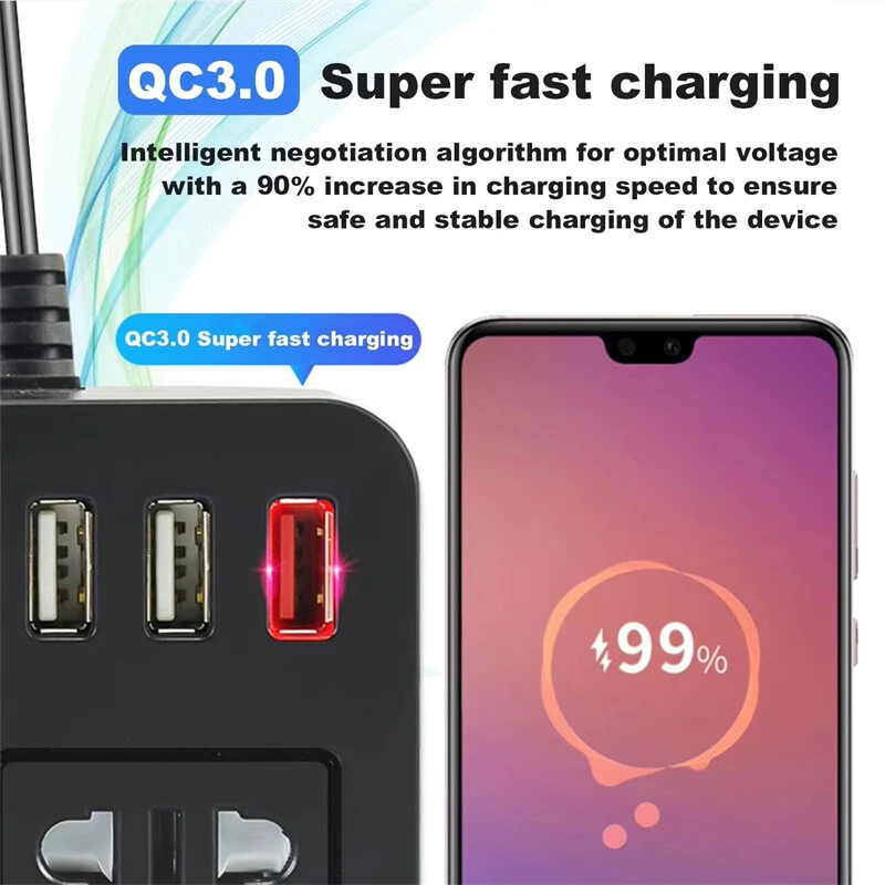 Car Power Inverter 12V 24V to 220V 150W Multiple USB Ports QC3.0 PD Fast Charging LED Voltage Display Portable Converter Adapter Vehicle Accessory — view 5