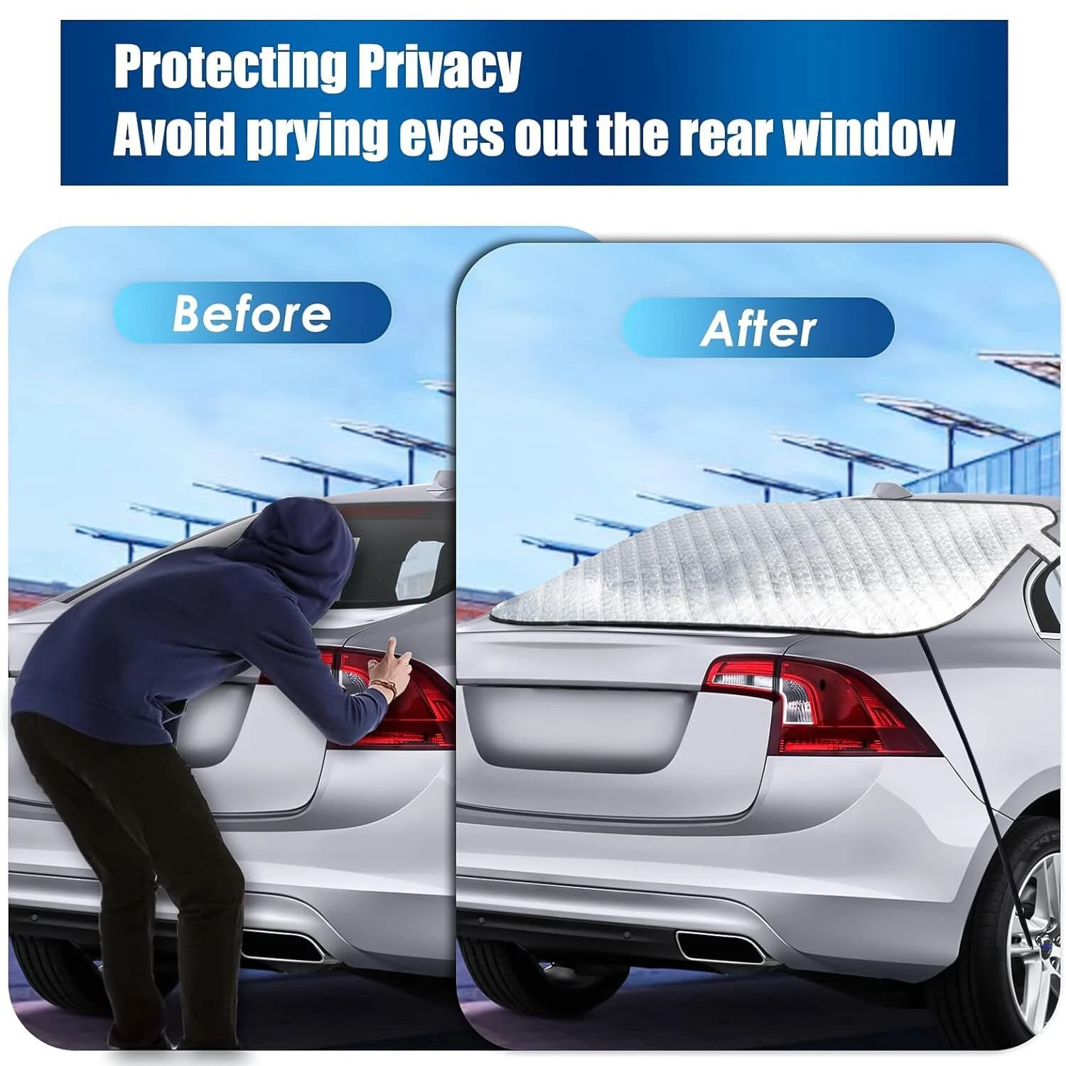 Car Rear Windshield Snow Cover 4-Layer For Winter Snow Frost Removal With Magnetic Edge And Windproof Belt Waterproof Dustproof Privacy for Seden — view 4