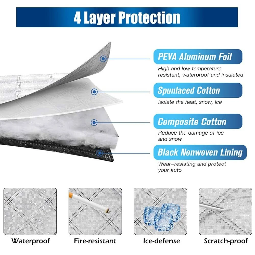Car Rear Windshield Snow Cover 4-Layer For Winter Snow Frost Removal With Magnetic Edge And Windproof Belt Waterproof Dustproof Privacy for Seden — view 8