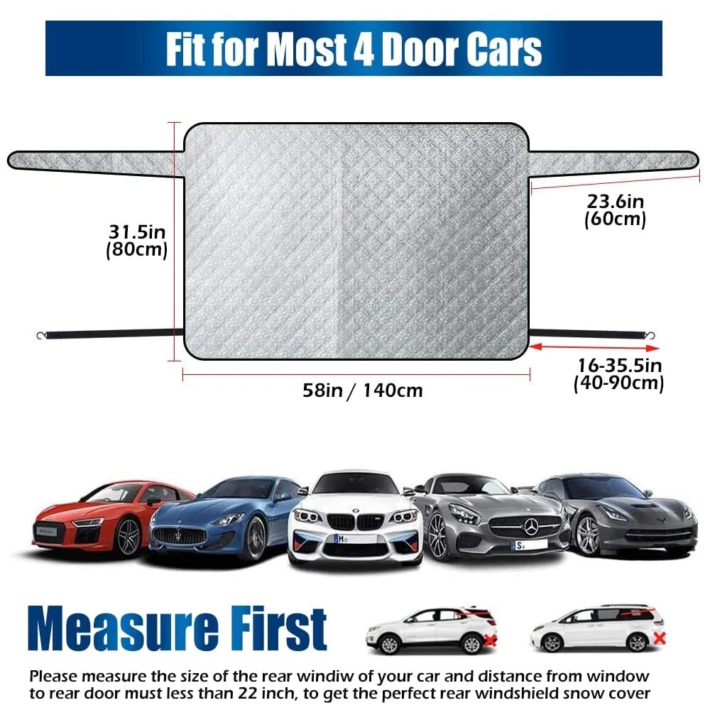 Car Rear Windshield Snow Cover 4-Layer For Winter Snow Frost Removal With Magnetic Edge And Windproof Belt Waterproof Dustproof Privacy for Seden — view 9