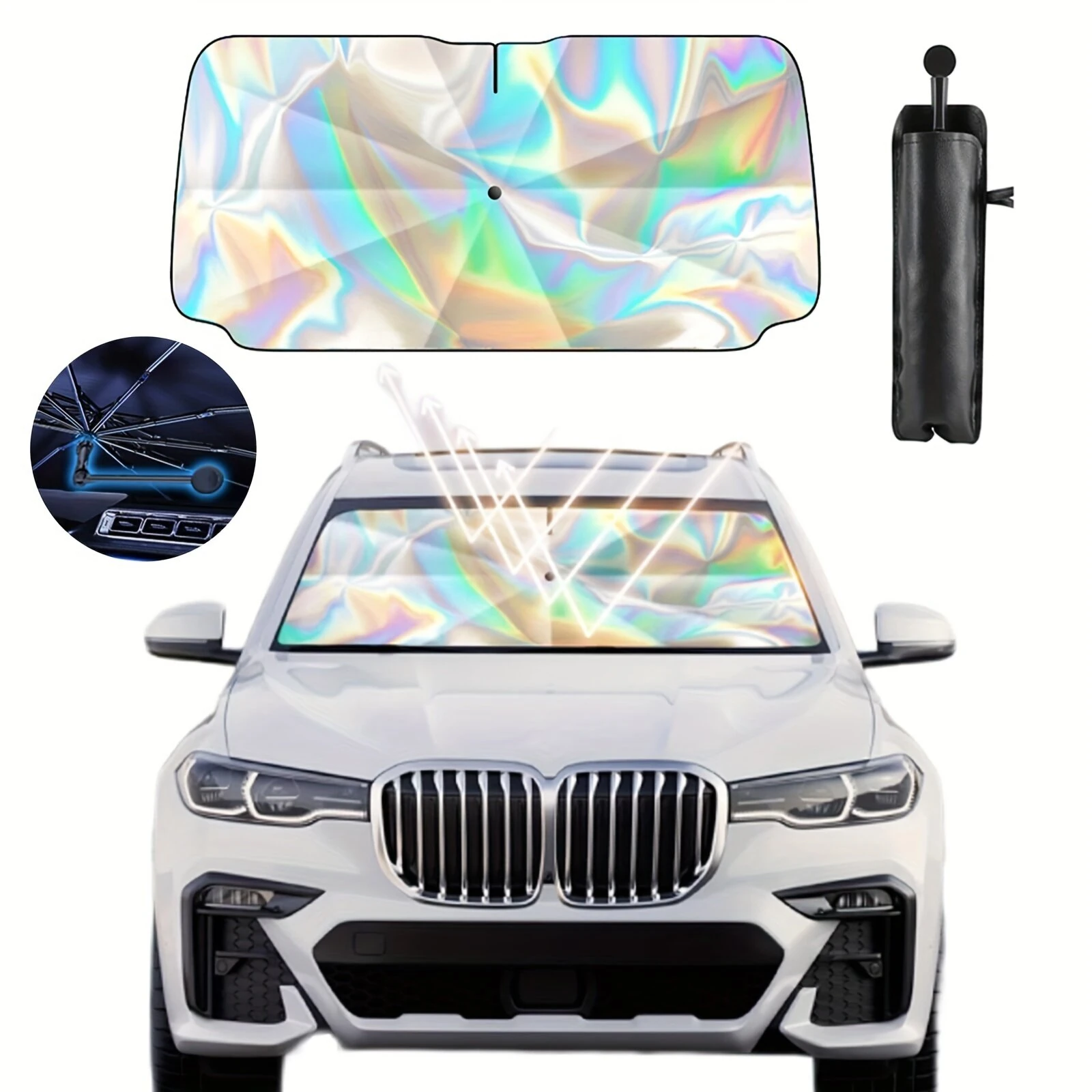 Car Sunshade Laser Umbrella Windsreen Sun Visor Colorful UPF 200 Plus Foldable Front Windshield Sunshade Sun Protection Cooling — image 1