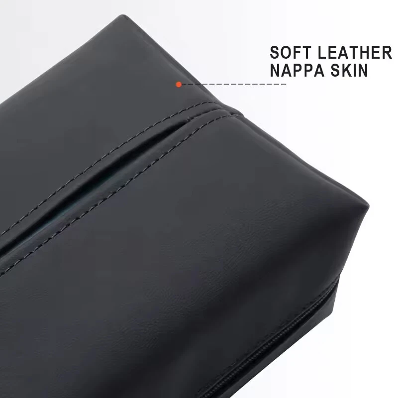 Car Tissue Box Holder PU Leather Car Center Console Armrest Napkin Box Sun Visor Back Seat Tissue Box With Fixed Strap — view 3