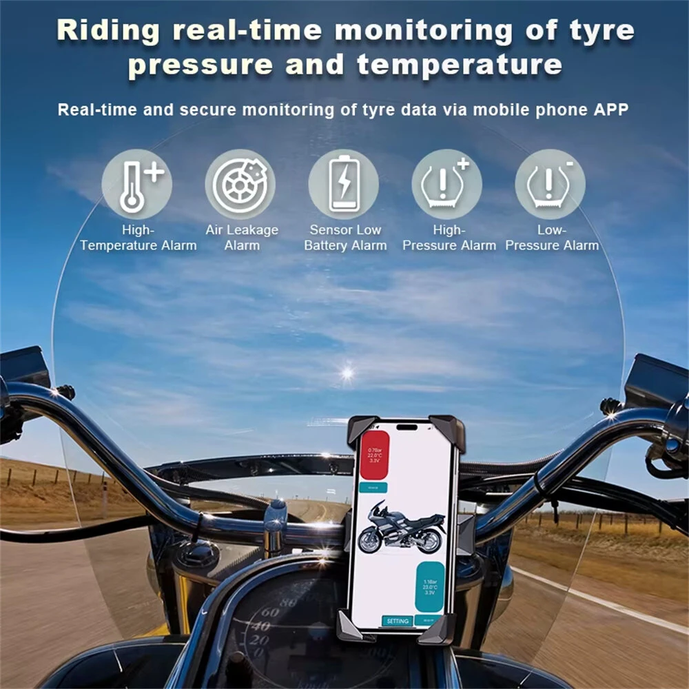 Car TPMS Tire Pressure Monitoring System Bluetooth 5.0 Mobile Phone Display Motorcycle Car Tyre Pressure Sensor for lOS Android — view 8