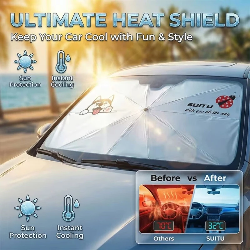 Car Windshield Sun Shade Umbrella 145x79cm Foldable Cartoon Pattern UV Blocker Heat Shield Protector For SUV Sedan MPV — view 2