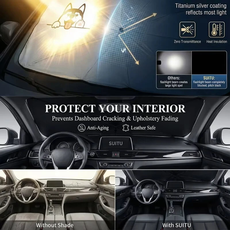 Car Windshield Sun Shade Umbrella 145x79cm Foldable Cartoon Pattern UV Blocker Heat Shield Protector For SUV Sedan MPV — view 4