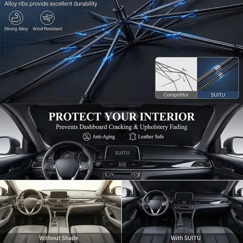 Car Windshield Sun Shade Umbrella 145x79cm Foldable Cartoon Pattern UV Blocker Heat Shield Protector For SUV Sedan MPV — view 5