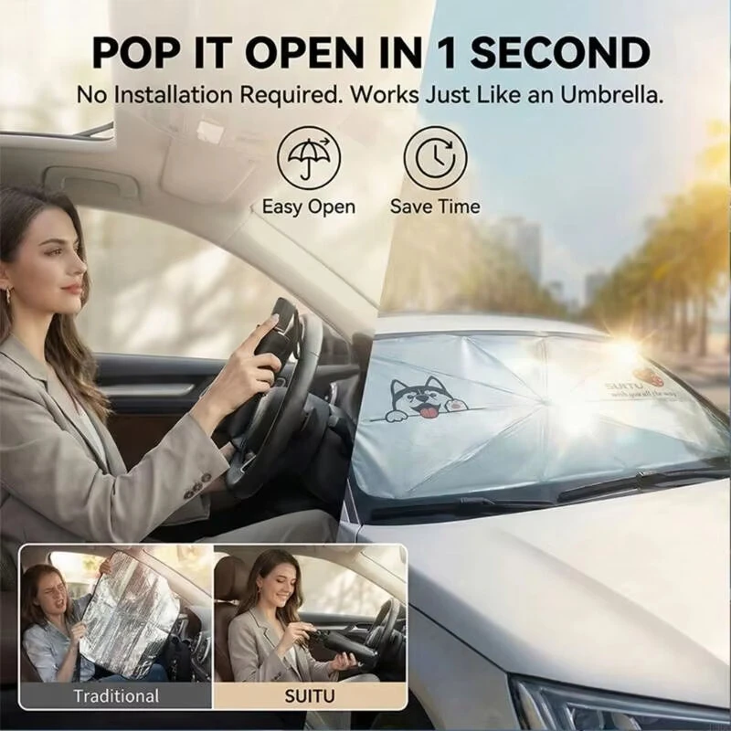 Car Windshield Sun Shade Umbrella 145x79cm Foldable Cartoon Pattern UV Blocker Heat Shield Protector For SUV Sedan MPV — view 6
