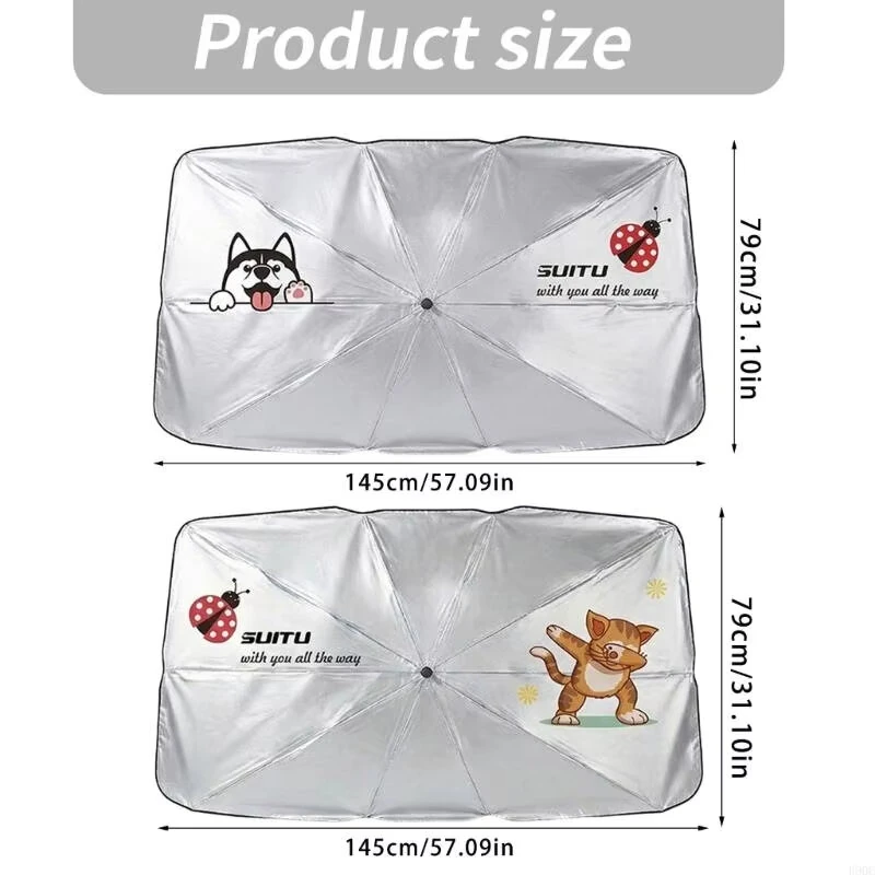 Car Windshield Sun Shade Umbrella 145x79cm Foldable Cartoon Pattern UV Blocker Heat Shield Protector For SUV Sedan MPV — view 7