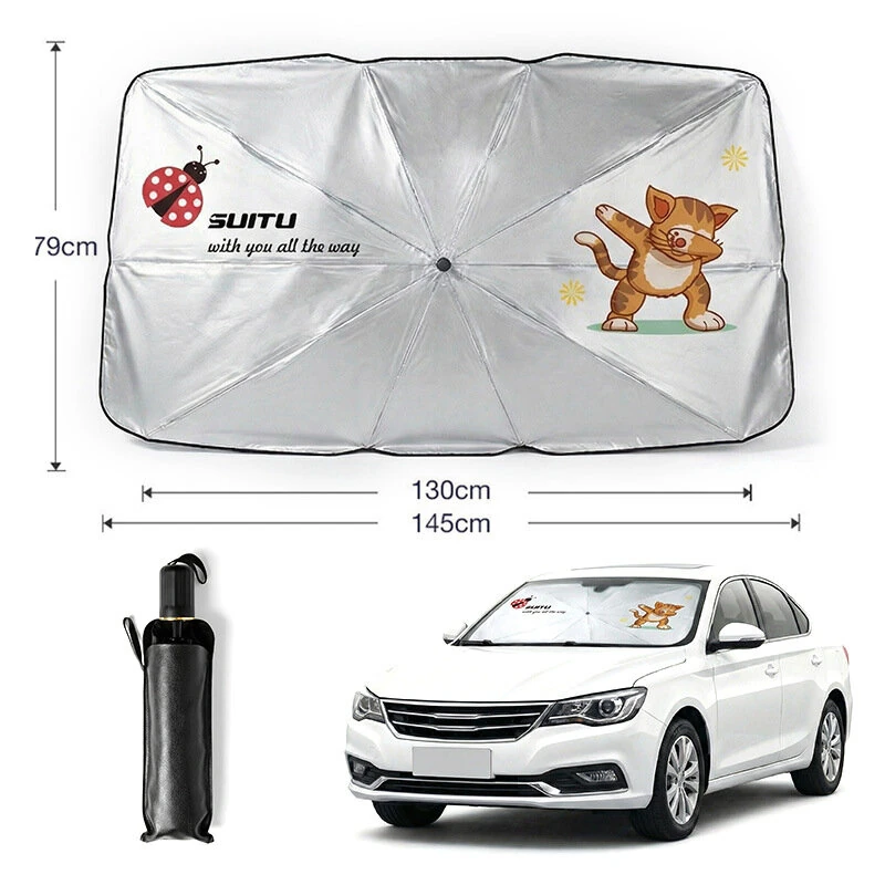 Car Windshield Sun Shade Umbrella 145x79cm Foldable Cartoon Pattern UV Blocker Heat Shield Protector For SUV Sedan MPV — view 8