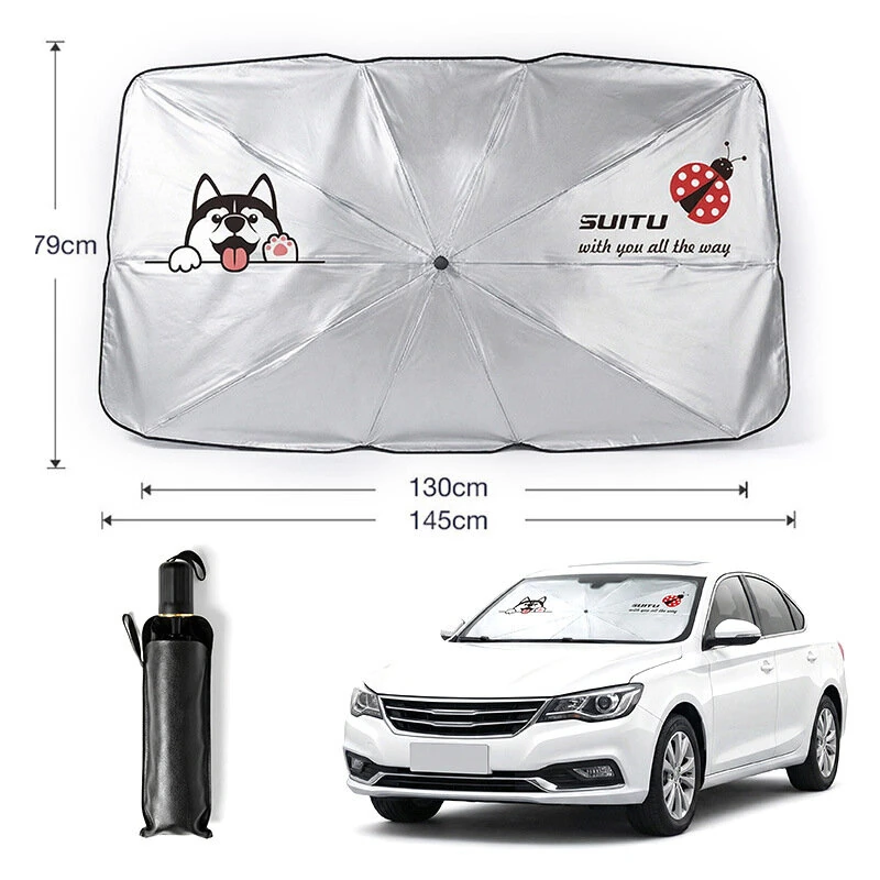 Car Windshield Sun Shade Umbrella 145x79cm Foldable Cartoon Pattern UV Blocker Heat Shield Protector For SUV Sedan MPV — view 9