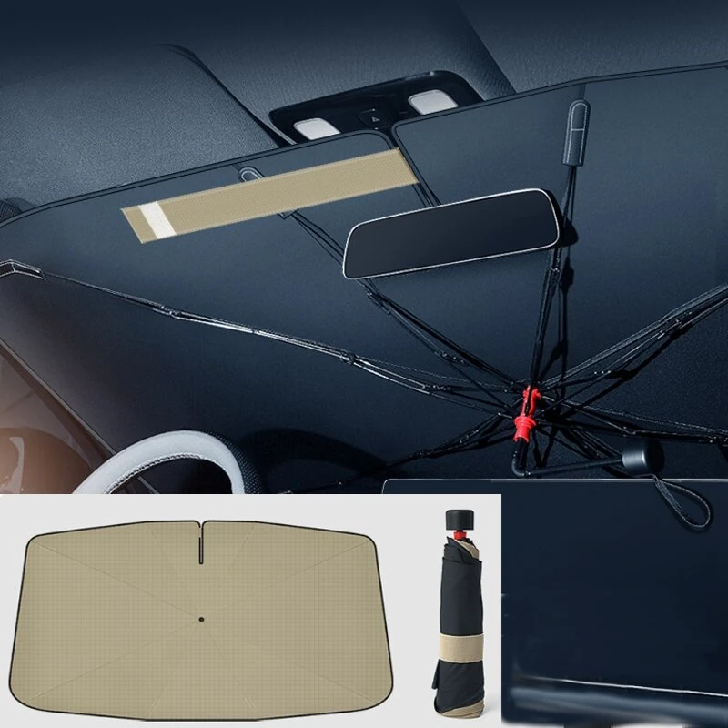 Car Windshield Sunshade Skin Texture Button Sun Protection Heat Insulation Light Blocking UV Protection Car Window Umbrella Universal — image 1