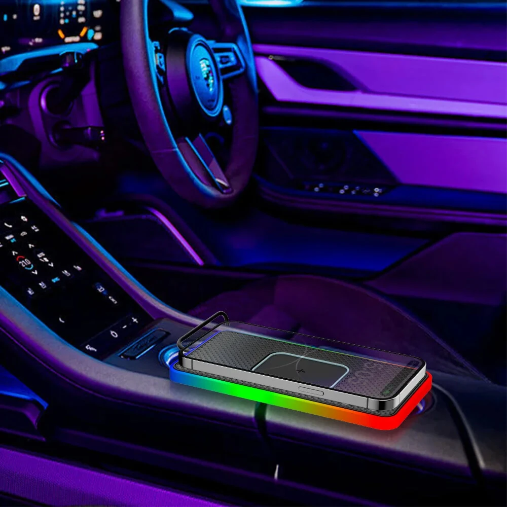 Car Wireless Charger with Atmosphere Lighting Wireless Phone Charger Fast Charging Station for 15 14 13 Pro Max — view 10