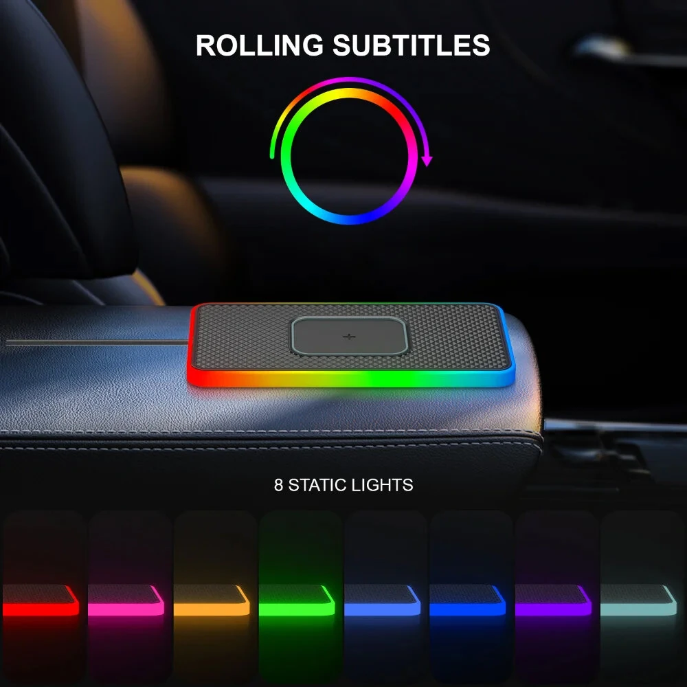 Car Wireless Charger with Atmosphere Lighting Wireless Phone Charger Fast Charging Station for 15 14 13 Pro Max — view 2