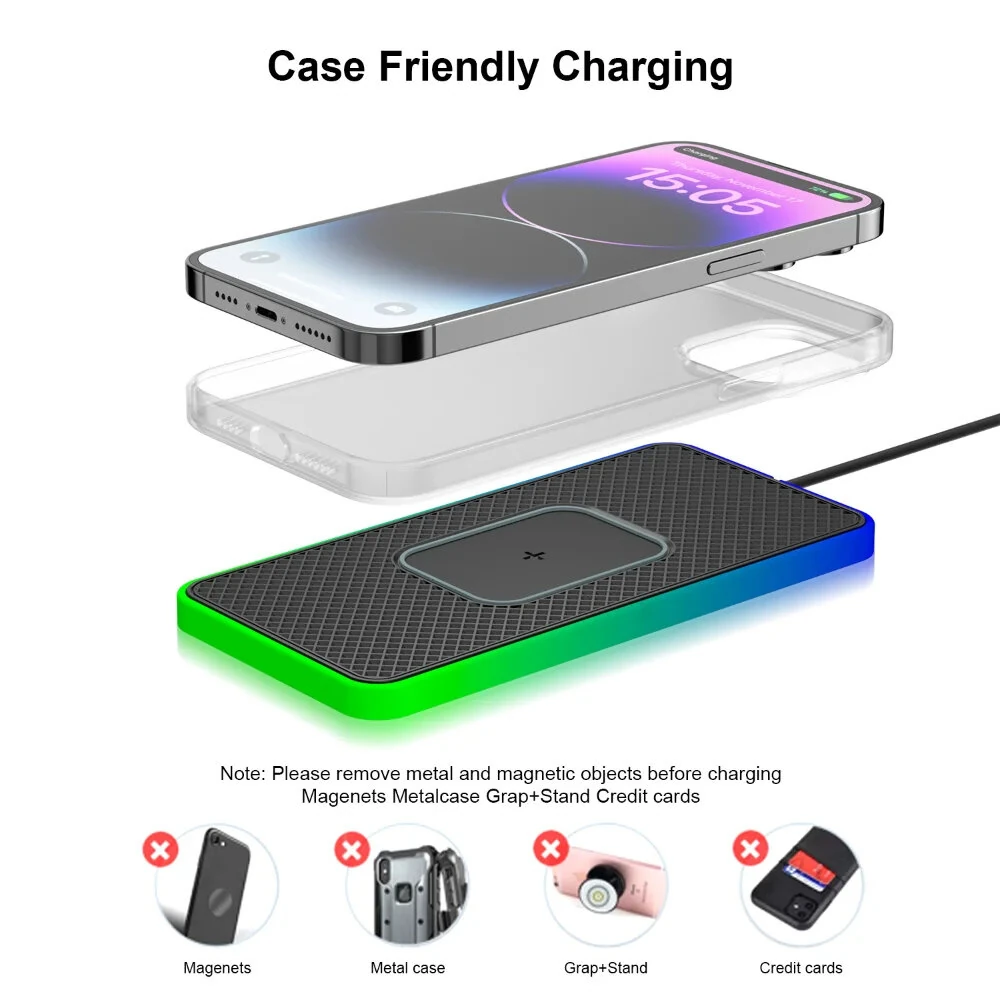 Car Wireless Charger with Atmosphere Lighting Wireless Phone Charger Fast Charging Station for 15 14 13 Pro Max — view 3