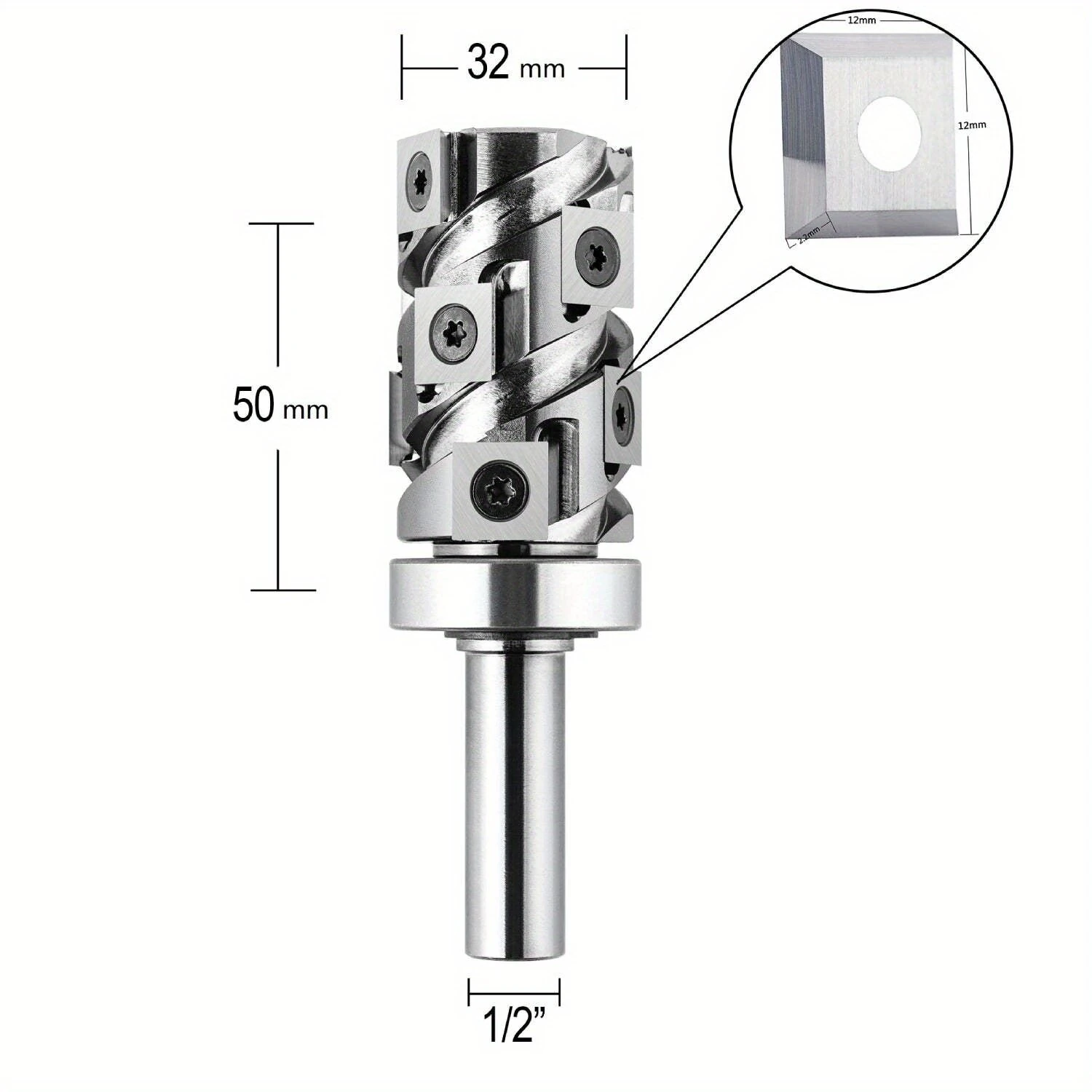 Carbide Insert Flush Trim Router Bit 32mm Dia 1/2" Shank 50mm Cutting Length Top/Bottom Bearing for Woodworking and CNC Engraving — view 4