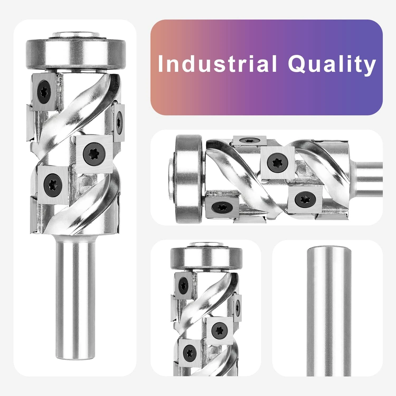 Carbide Insert Flush Trim Router Bit 32mm Dia 1/2" Shank 50mm Cutting Length Top/Bottom Bearing for Woodworking and CNC Engraving — view 6