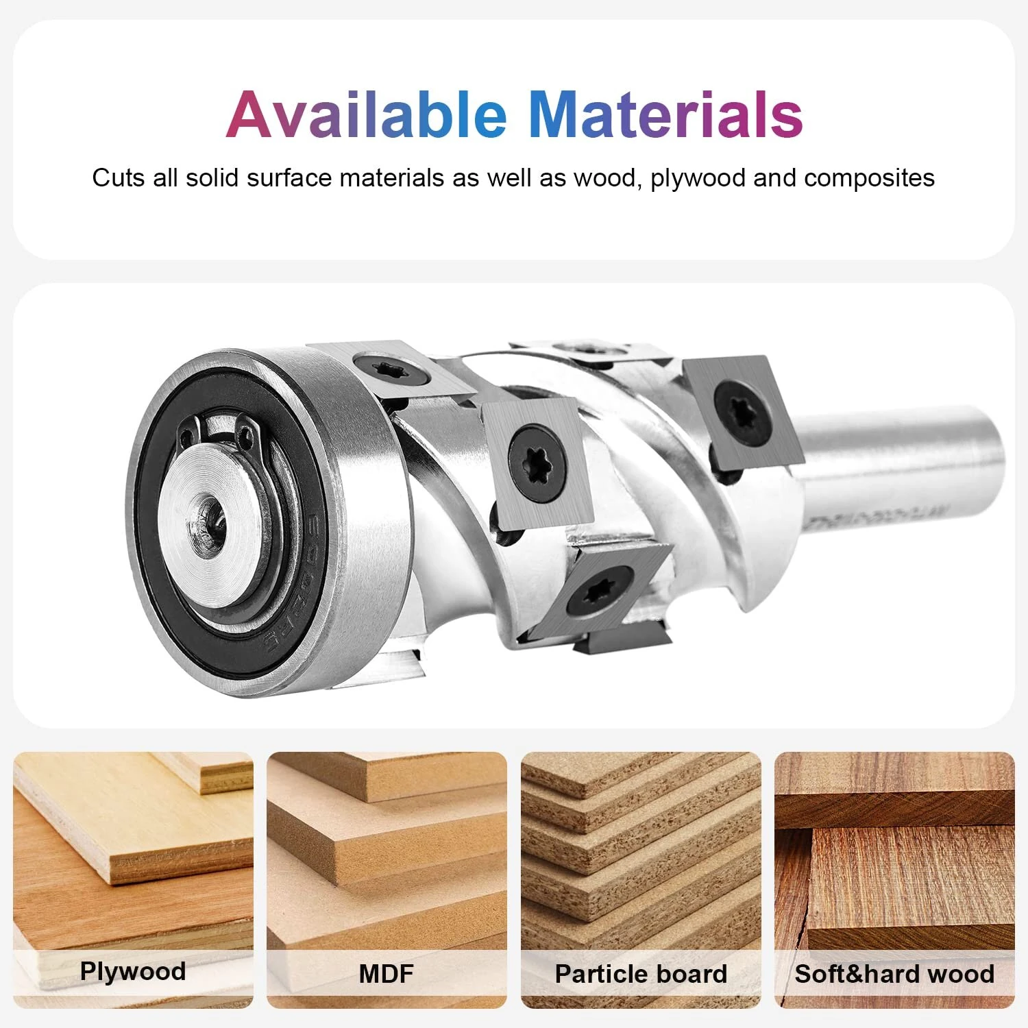 Carbide Insert Flush Trim Router Bit 32mm Dia 1/2" Shank 50mm Cutting Length Top/Bottom Bearing for Woodworking and CNC Engraving — view 7